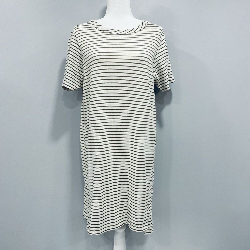 Buffalo David Bitton M Ivory Green T-Shirt Dress Everyday Striped Short Sleeve